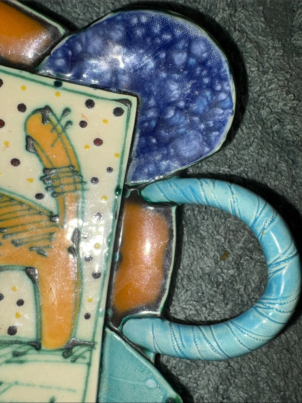 RARE Juozas & Rasa Saldaitis CAT wall /art platter with double handles ;signed - Picture 6 of 9